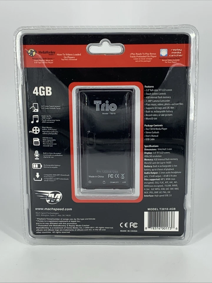 Reproductor multimedia - Trío 4 GB Cámara MP3 de video musical - Pantalla táctil de 3" Velocidad Mach Foto 4 de 4