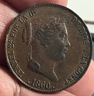 Cincin19"ISABEL 2ªPreciosos 25 Ctms de Real 1860 SEGOVIA (Bonito Color)