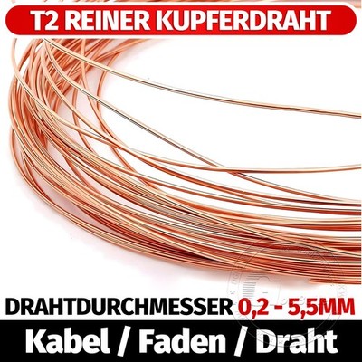 T2 Rein Kupferdraht Blank, Unlackiert - Ø 0,20mm bis 5,50mm reiner Kupferdraht