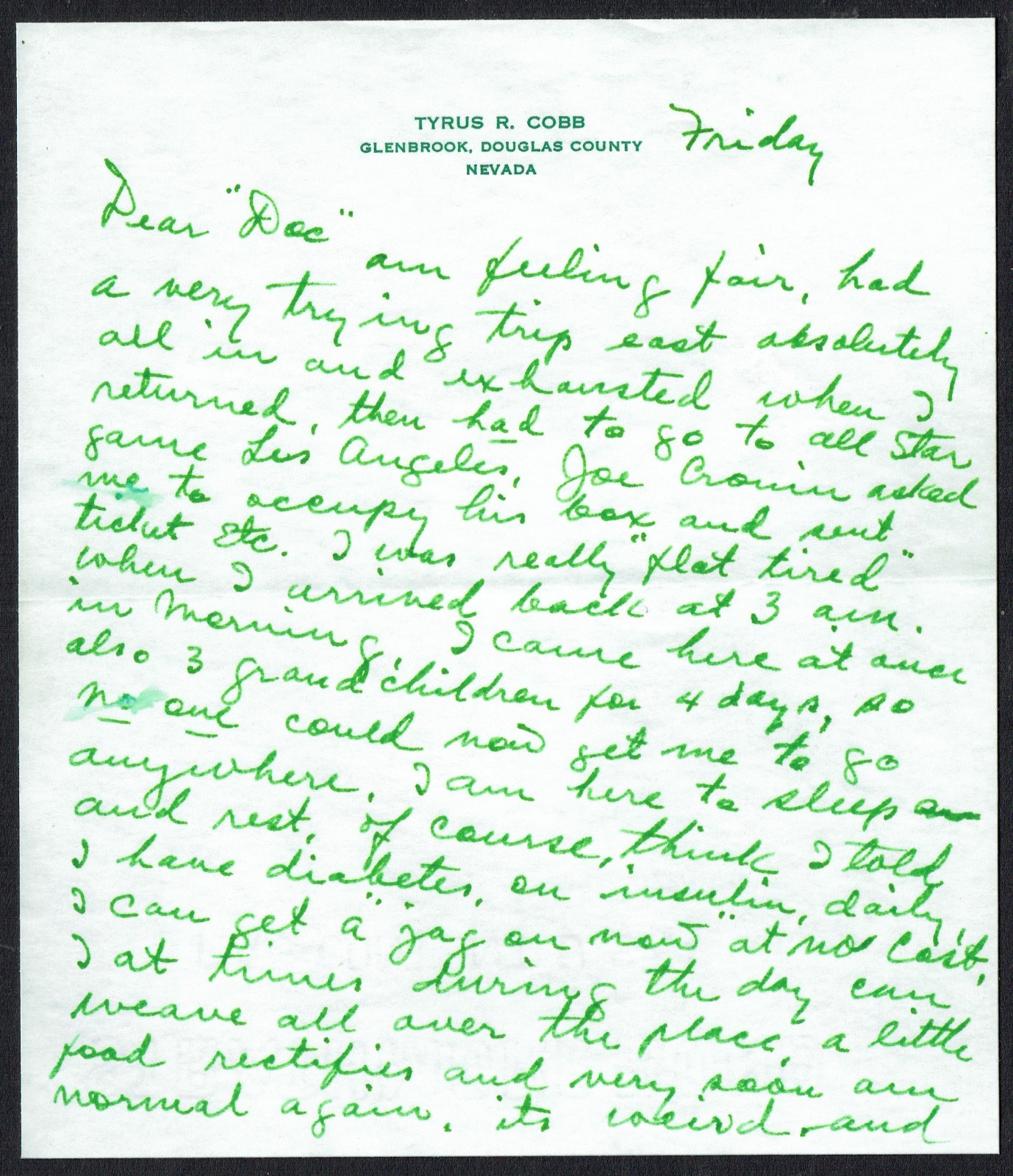 Ty Cobb HANDWRITTEN WORDS "she had a" from Letter Custom Card PSA Read DESC! view 5
