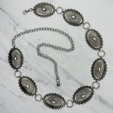 Western Concho Sunburst Silver Tone Chain Link Belt Y2K - One Size OS
