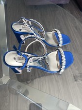 Badgley Mischka Satin Blue Jeweled Heels Size 8