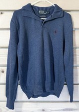 Polo Ralph Lauren Sweater Mens Size Med Blue 1/4 Button Mock Neck Stretch