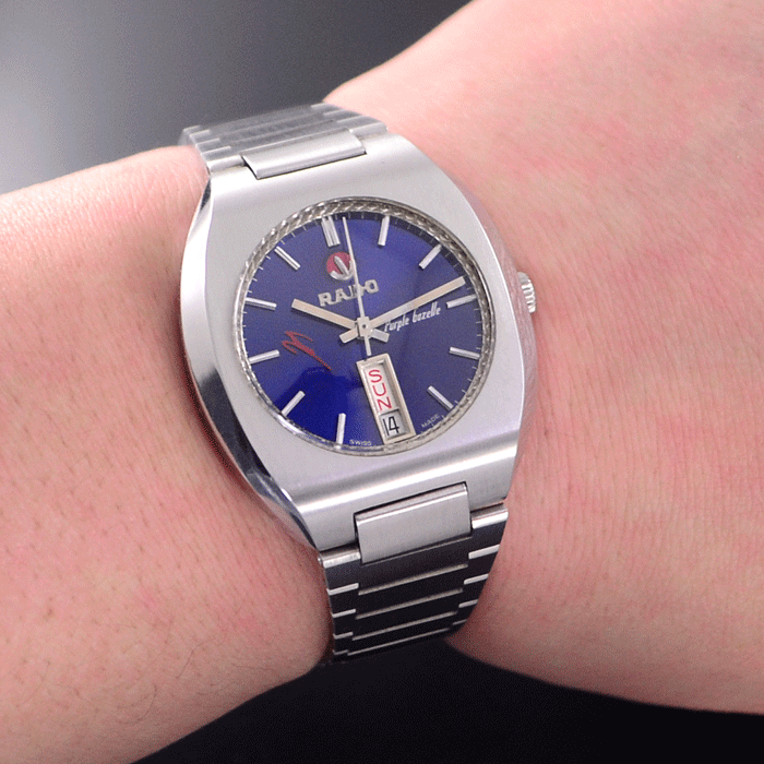 VINTAGE RADO PURPLE GAZELLE AUTOMATIC BLUE DIAL DAY&DATE DRESS