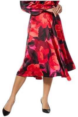 Christian Siriano Women's Satin Midi Skirt Garden Lollipop Red