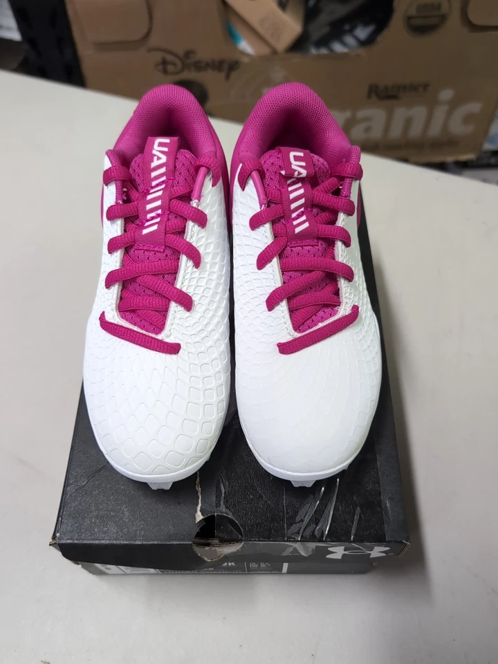 Zapato de softbol Under Armour Glyde 2.0 Jr para niña blanco/rosa talla 12k 3026607-101 Foto 2 de 4