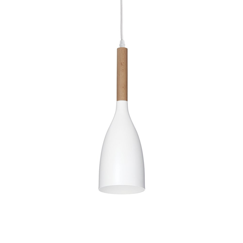 Sospensione Industrial-Minimal Manhattan Legno Bianco 1 Luce E14