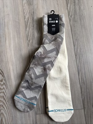 MENS Large Stance Crew Socks 2 Pack Grey/W Pattern and Off White NWT