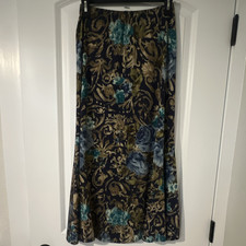 Whimsigoth Maxi Skirt Blue Gold Floral Patter...