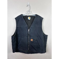 Carhartt V26 BLK Sandstone Sherpa Lined Duck Vest Mens 2XL Black Workwear Zip Up