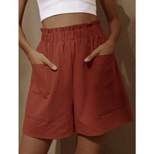 Ladies Loose Elastic High Waist Shorts Summer Solid Wide Leg Hot Pants Plus Size