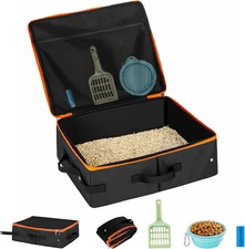 Cat Enclosed Travel Litter Box Kit with Lid Odorless Dustless, Lightweight Cat P