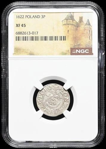 POLAND. Sigismund III, Silver 1/24 Thaler (3 Polker), 1622, NGC XF45
