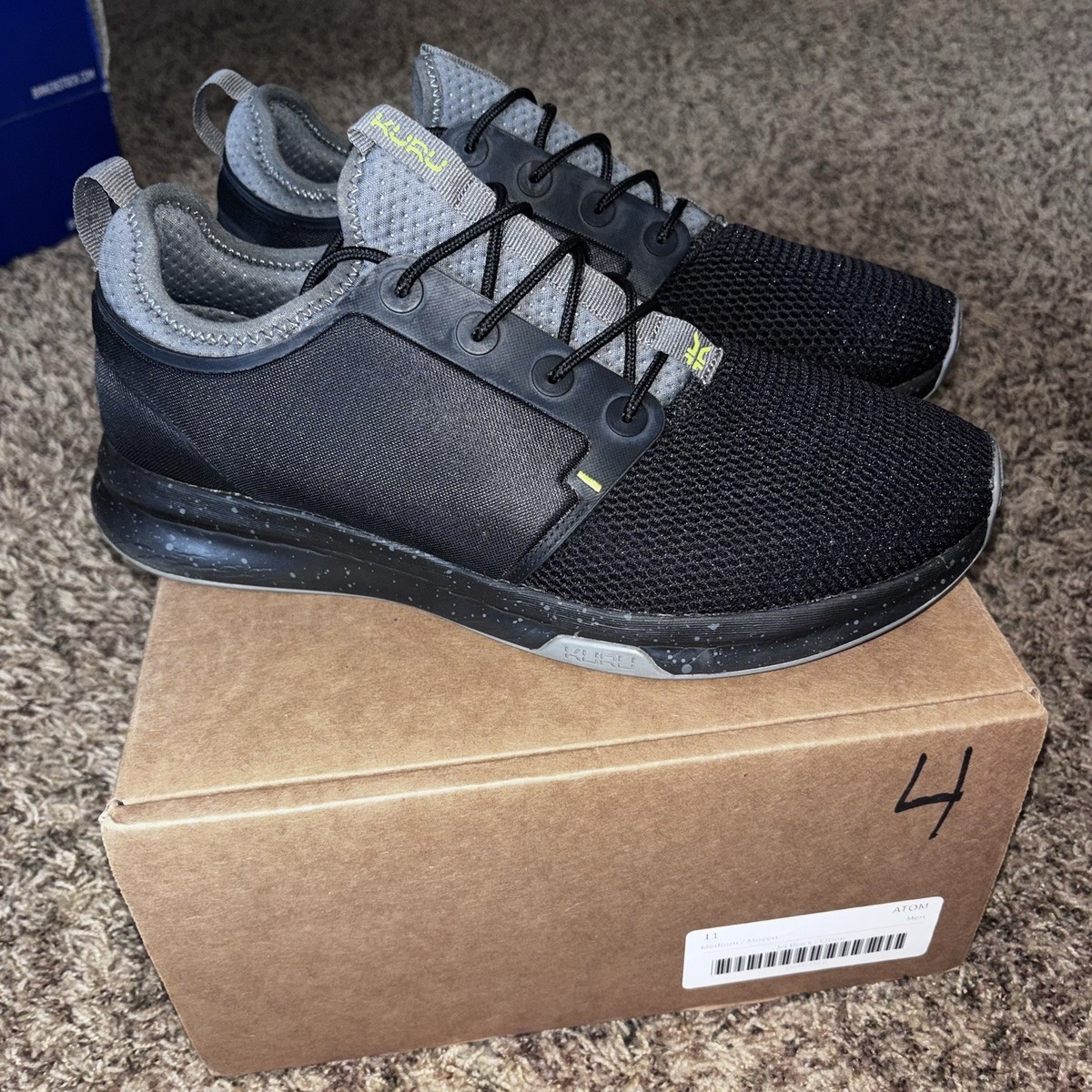 Kuru Atom Shoes Mens Size 8 Jet Black Citron Mesh Low Top Sneaker 10211880 Kuru Atom Shoes Men main image 3
