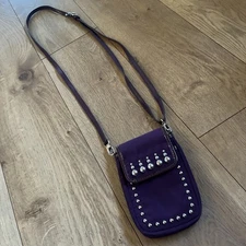 Brighton Cross Body Purple Violet Riveted Whimsy Goth Phone Bag Case Carrier