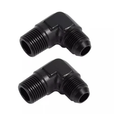 4AN to 1/4" NPT Male 90 Degree Elbow Fitting Adapter Union Aluminum Black 2Pcs