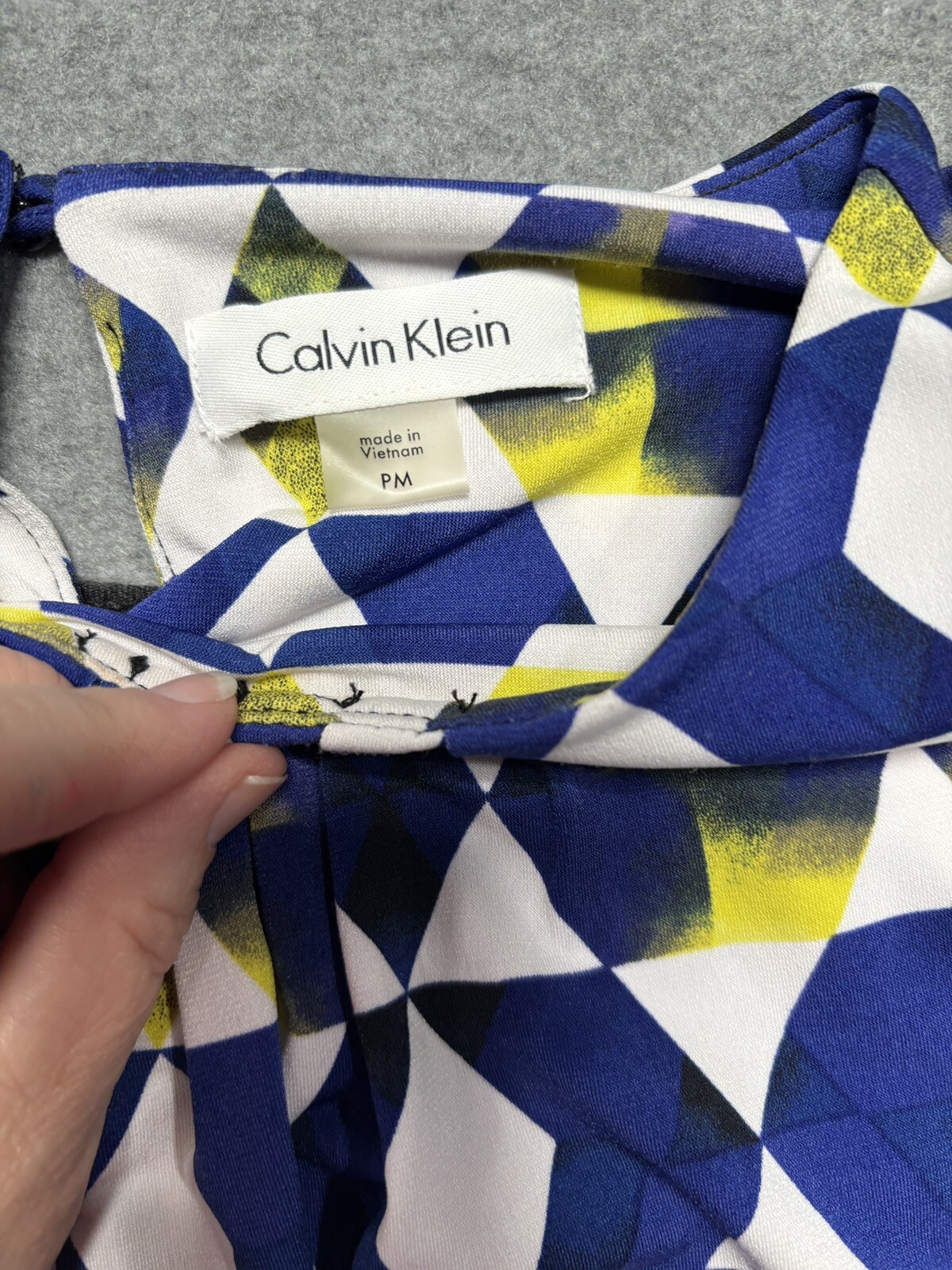 Calvin Klein Womens Blouse Top Geometric Stretch Hem Logo Sleeveless Pet Medium image 4