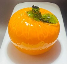Vintage Hand Blown Murano Style Glass Orange Fruit Mid Century Set of 2