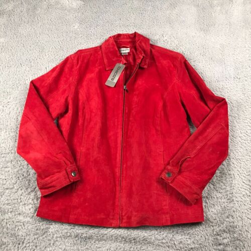 Chicos Jacket Womens 1 ≈ M Red Genuine Suede Leather Zip Up Lined Coat NEW NWT - Picture 1 of 8