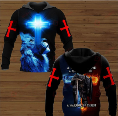 Sweat à Capuche 3D « Enfant De Dieu, Guerrier Du Christ, Chevalier Du Feu Bleu » - Taille US - Meilleur Prix