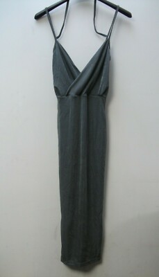 Missguided Wrap Strappy Halterneck Slinky Midi Dress Grey UK 4 JS002 MM 02