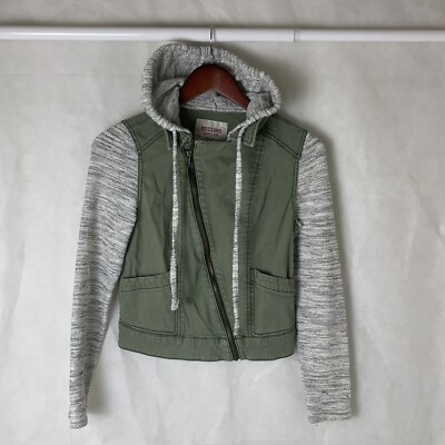 Mossimo Supply Hooded Green Utility Jacket With Knit Sleeves Hood XS 