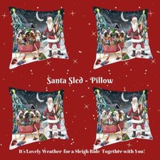 Christmas Santa Sled Dogs Cats Pet Photo Lovers Throw Decorative Pillow