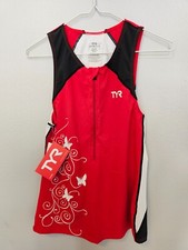 TYR Triathlon Women XL Sleeveless Top Butterflies Zipper Red Black White