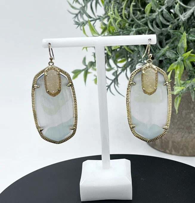 Kendra Scott Emmy with faceted opalite/iridescent druzy gold hardware Earrings - Image 3 of 4