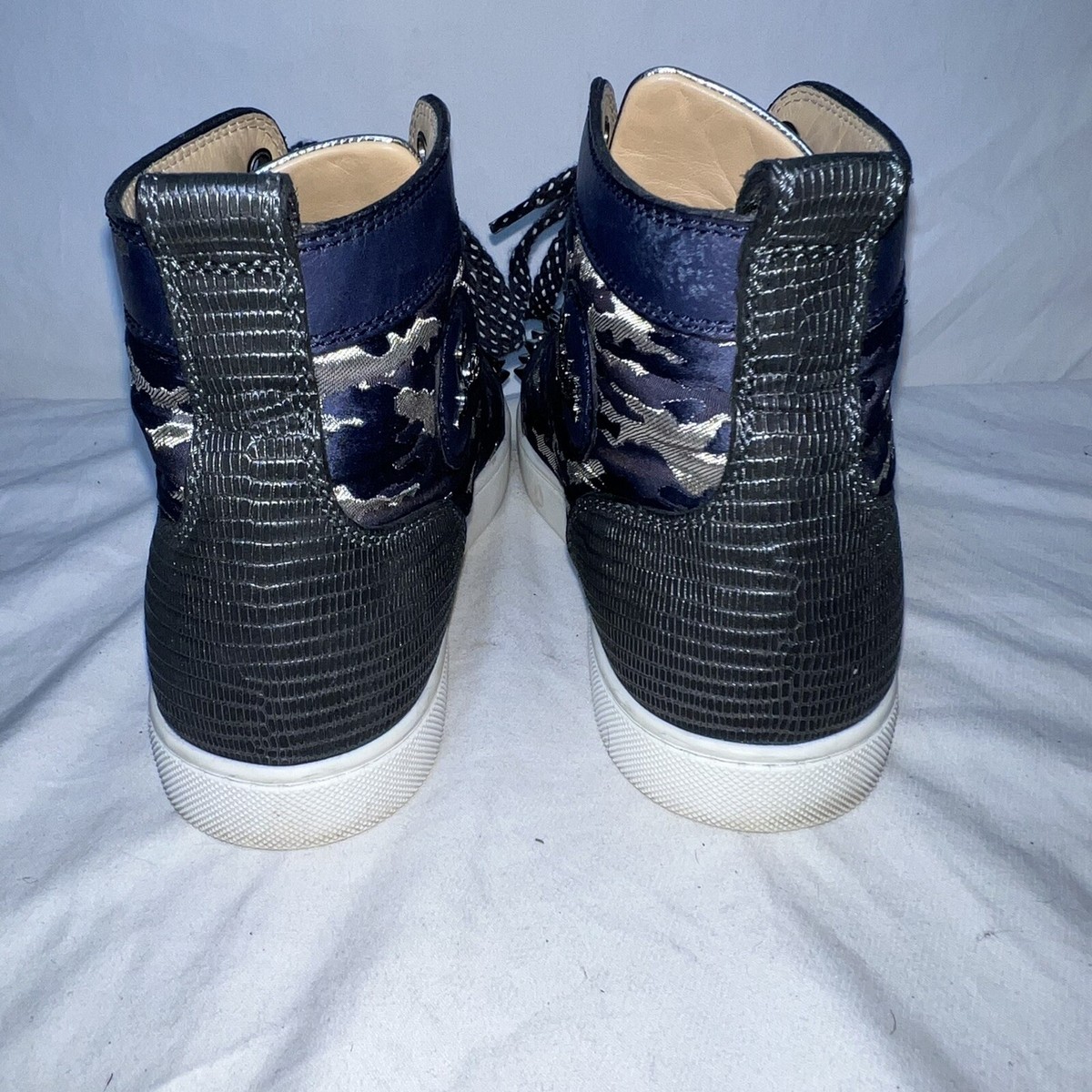 Christian Louboutin Mens Lou Spikes Orlato Flat Blue Camo 
