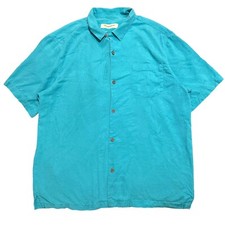TOMMY BAHAMA Relax Short Sleeve Blue 100 Silk Camp Shirt Size XL