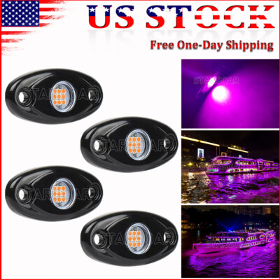 4x Marine Boat LED Deck Courtesy Light Underwater Purple Night Fishing Lights