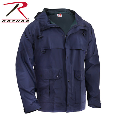 Rothco Waterproof Microlite durable PVC Coated Nylon Rain Jacket Navy Blue #3880