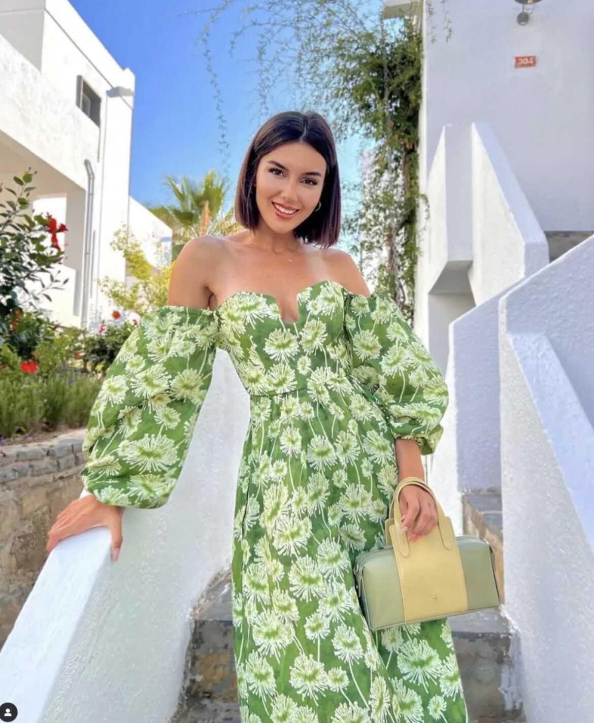 Zara Green Floral Printed Exposed Shoulder Puff Sleeve Midi Dress Size S  Blogger | eBay