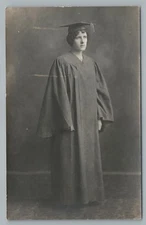 Graduation Girl RPPC Antique Girl Student School Photo—Robe AZO 1910s