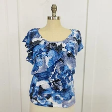 I.N. Studio Petite Top Women's Size P/ Medium Blue Layered Scoop Neck Pullover