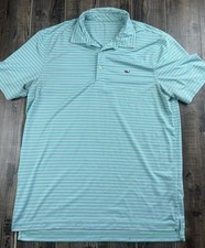 Vineyard Vines Shirt Men size Medium polo stretch performance Golf Stripe Green
