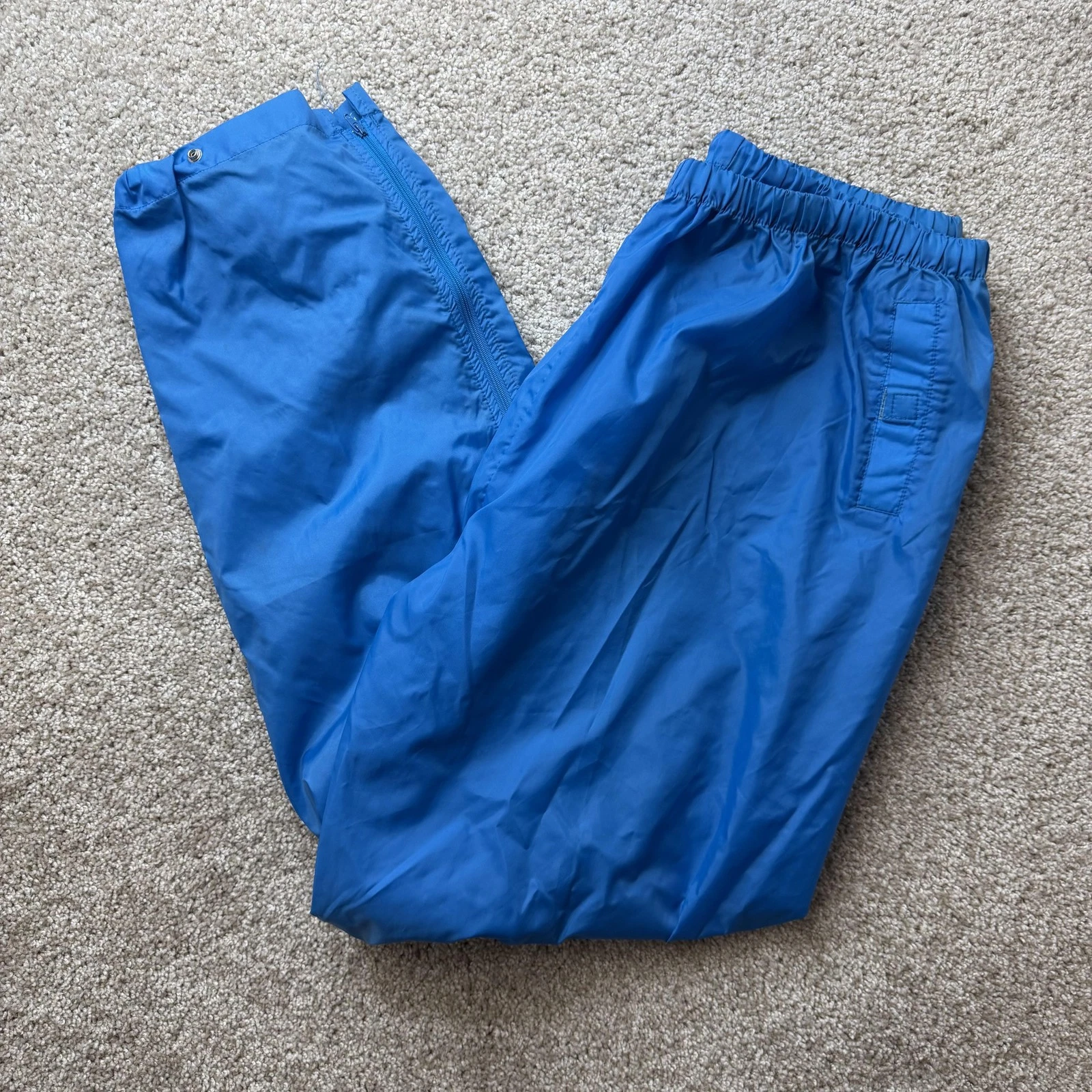 Vintage Arnold Palmer Rain Pants Men Large Blue Nylon Elastic Waist Zip Leg Golf