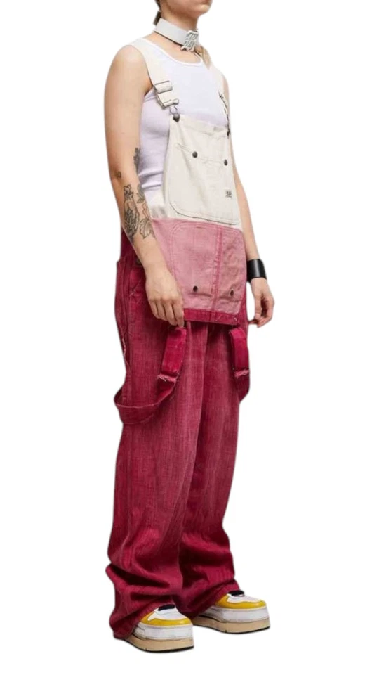 R13 Double Bib Damon Damen Overall M Vintage Verblichen Übergröße Denim RRP1299 - Bild 2 von 4