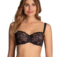 Rosa Faia Antonia Padded Balconette Bra 38F Black Lace Pink Lined Underwire
