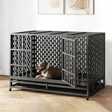 38 Inch Heavy Duty Steel Dog Crate Escape Proof Double Door with Wheels