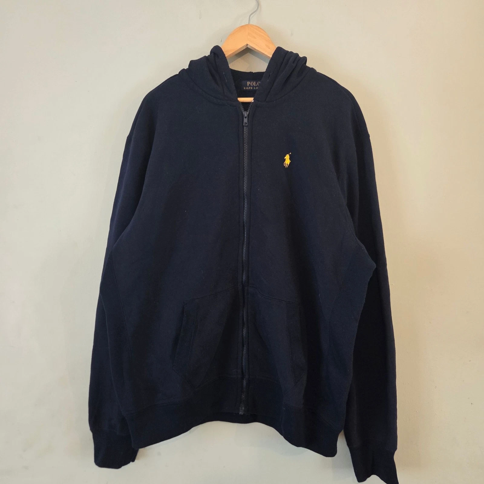 Polo Ralph Lauren Hoodie Mens 4XL Navy Blue Yellow Pony Zip Fleece