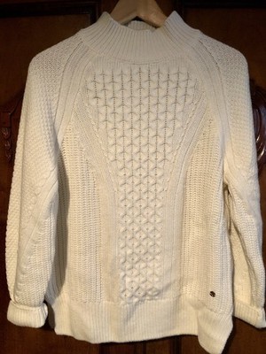 Walbusch Strickpullover Zopfmuster Weiß Wolle 38 M Neuwertig Damen Winter