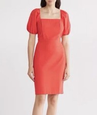 Eliza J Coral Crepe Puff Sleeve Sheath Dress Size 6 NWT