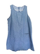Denim Cotton Sleeveless Shift Raw Hem Dress Size Medium 90s Pockets Jumper