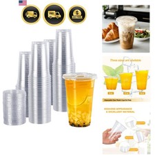 plastic cups with lids 24 oz 100cups 100flat lids ,Clear Crystal disposable ...