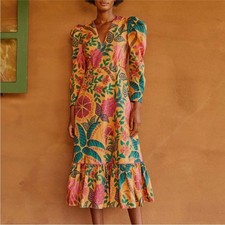 FARM Rio Flowerdoscopic Midi Dress Orange Floral Print size Medium NWT NEW