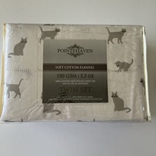 PointeHaven 180GSM/5.3oz Flannel Twin Size Sheet Set 100 Cotton Deep Pocket Cat