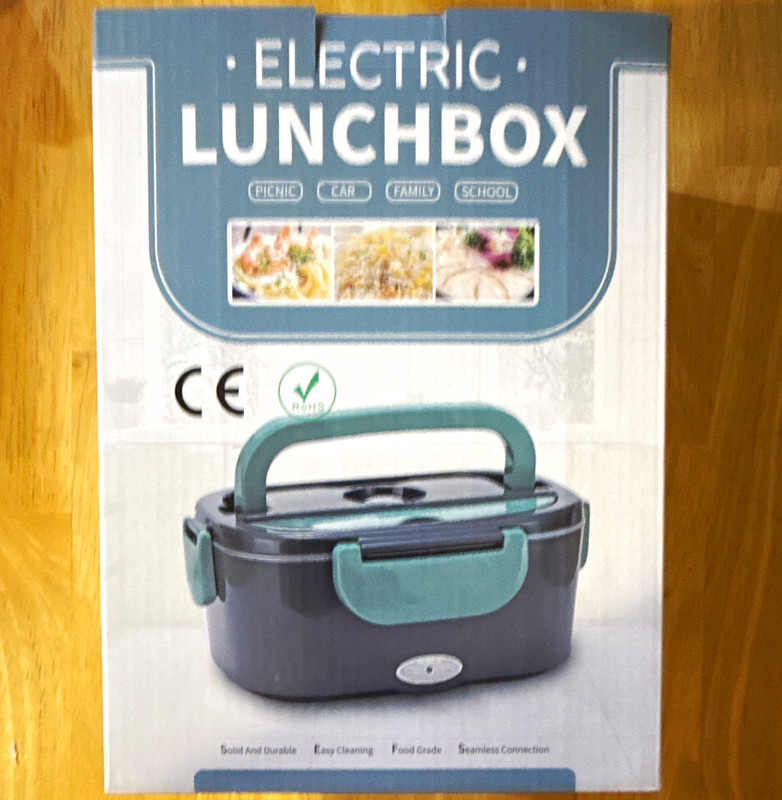 Electric Heated Lunch Box 1.5L 2-Compartment Plastic w/ Handle, Gray/Green