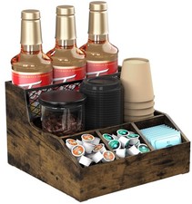Coffee Station Organizer for Countertop, Wood Coffee Bar Organizer, Tea Condi...